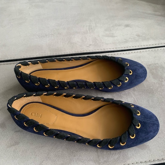 NWT CHLOE Dark Blue/Black Suede Grommet Flats size Eur 36 - Picture 4 of 13